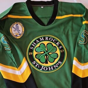 St John's Shamrocks Ross The Boss Rhea Green Hockey Jersey GOON movie NWOT SZ M